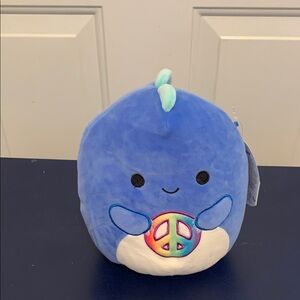 Squishmallows Blue Narwhal with Peace Sign